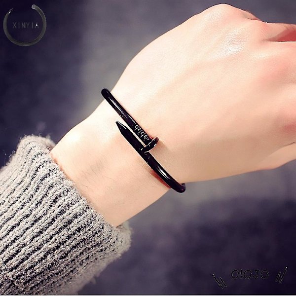 Motearmbånd i rustfritt stål for par, åpningsbar armbånd, titan negl, kvinner og menn Rose gold