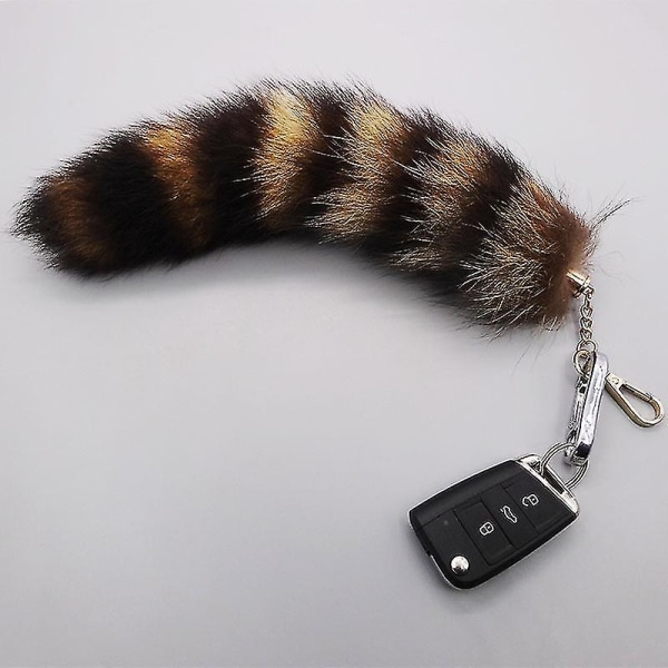 Stort fluffy hale vedhæng nøglering holder nøglering biltaske hængende ornament gyldent (brun) (1 stk)