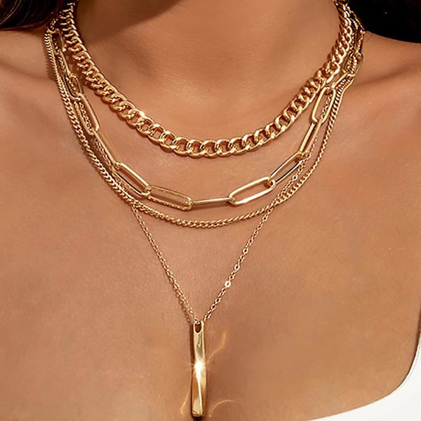 Bar Halskæder Til Kvinder Lagdelt Choker Halskæder Til Mænd Kæde Halskæder Belagt m0928