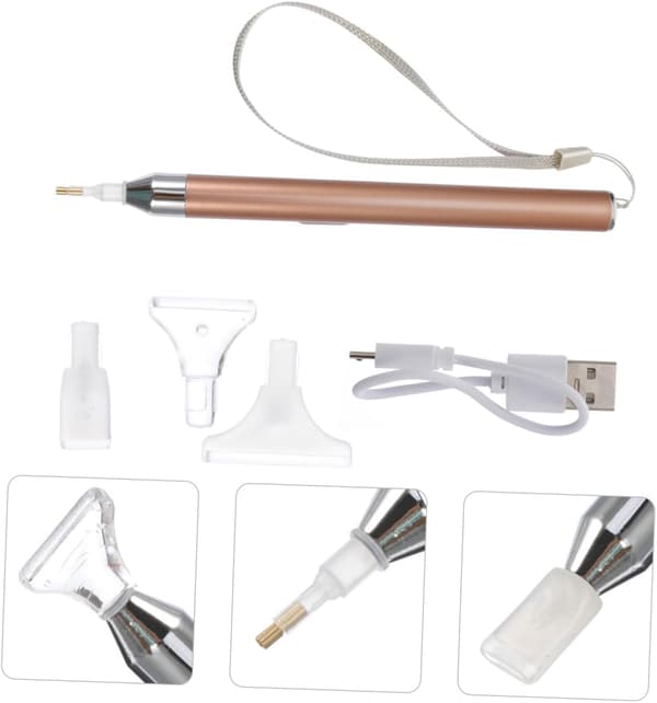 USB oppladbar LED lysende edelstenmalingspenn med 4 avtakbare hoder