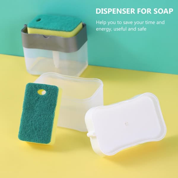 2 sæt køkkenvask sæbedispenser stor kapacitet ABS materiale med svampeholder