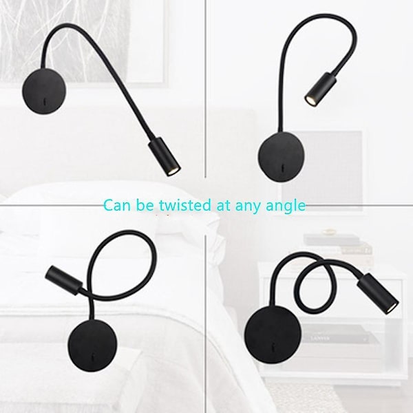 3W Vegglampe Leselampe Inntrekkbar Vegglampe Svart