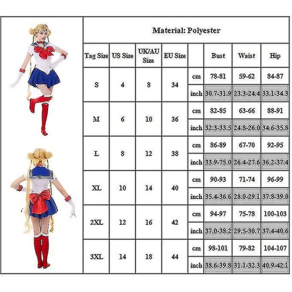 Sailor Moon Tsukino Usagi Kostym för Kvinnor Rollspel Uniform för Maskerad Fancy Up Outfit L