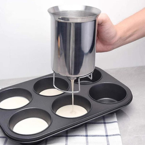 Kagedej Dispenser, Perfekt Værktøj, Håndholdt Rustfrit Stål Dej Dispenser Blandingsdej Dispenser (farve: sølv) (1 stk)
