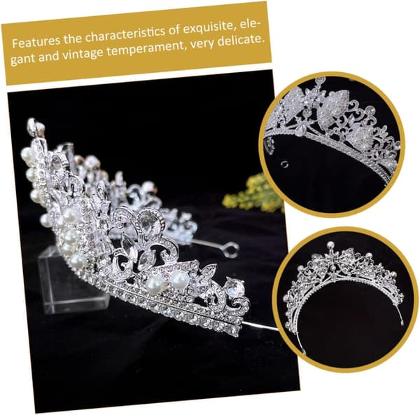Rhinestone Tiara Krone for Bryllup og Bursdager Elegant Perle Brude Hodebånd Hodeplagg