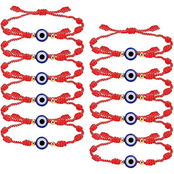 12 st Röda Ögon-Armband för Kvinnor och Män 7 Knop Kabbalah Armband