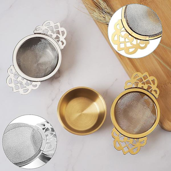 Rustfrit Stål Te-si  med Drypbakke, Rustfrit Stål Te-infuser Dryp-si  (2 Stykker - Sølv, Guld)