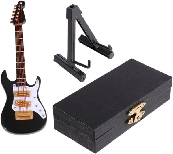 Minielektrisk gitarr modell gitarrprydnad trä och plast miniatyr