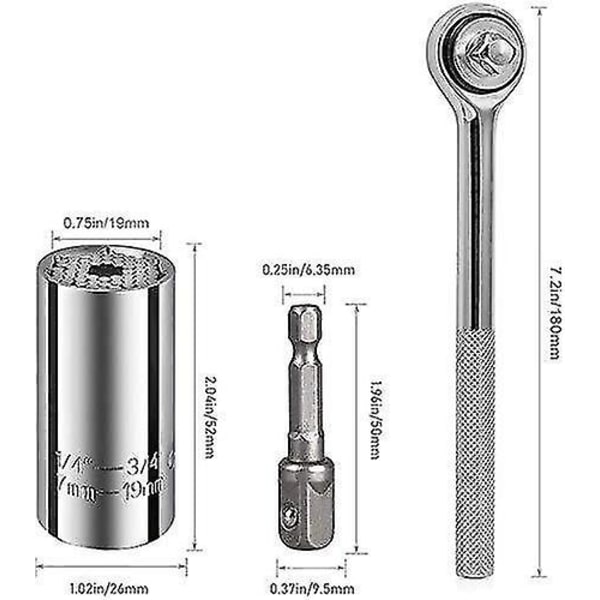 Universal Hylsnyckel 7-19mm Borrmaskin Ratsch Multifunktion