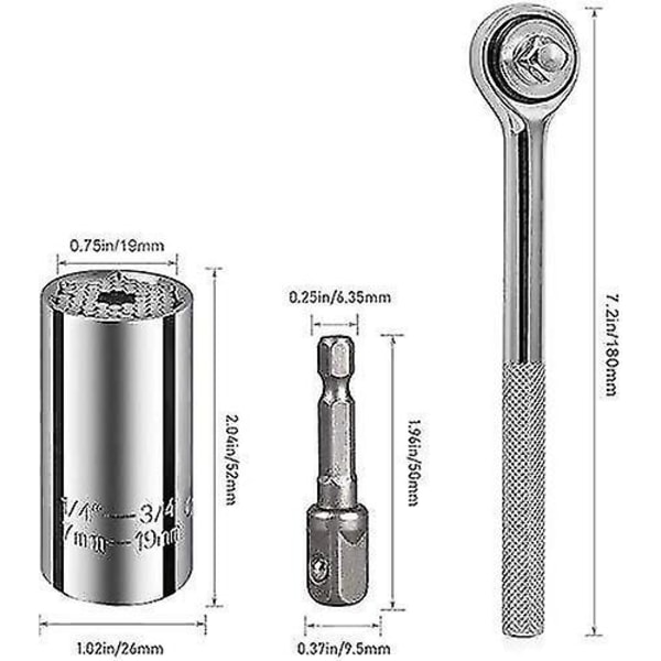 Universal Sokkelnøgle 7-19mm Boremaskine Ratsjet Multifunktion