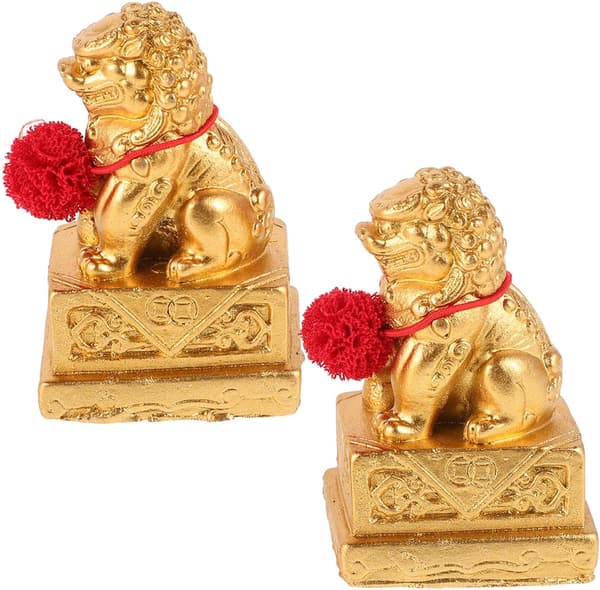 2 st maskot hundar harts statyer hem lejon prydnad robust material intrikat design historisk