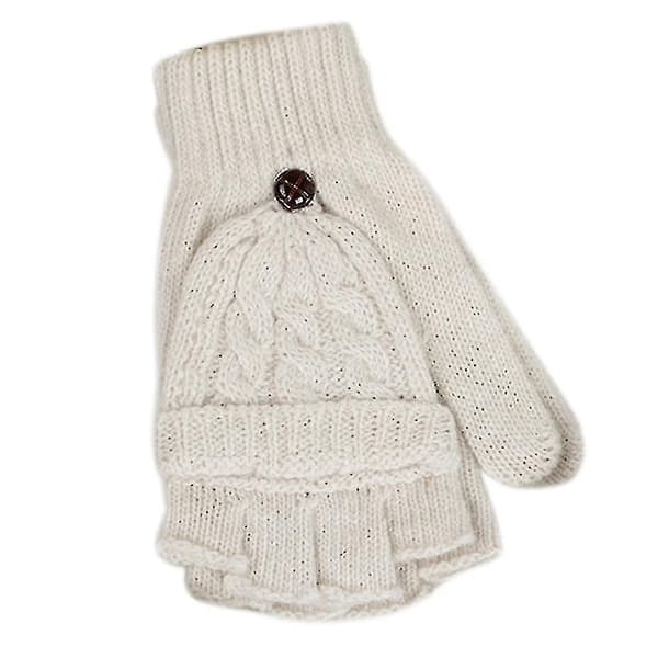 Dam Fingerlösa Vantar i Chunky Cable Stickning, Vinter, Solid