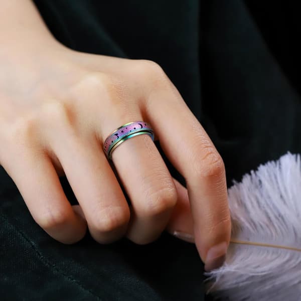 Fidget Relief Spinner Ring til kvinder, Titanium rustfrit stål Spinner Ring Farverig Måne Sta