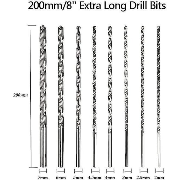 8 st 200 mm Extra Långa Vridborr HSS Rakt