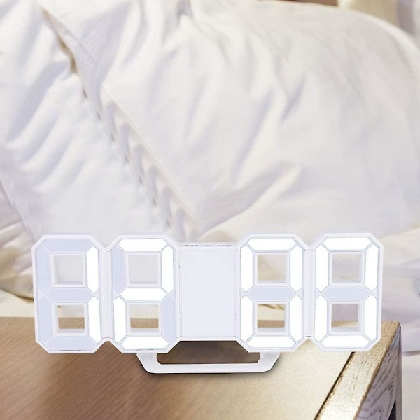 3D LED Digital Veggklokke, Soverom Kontor Alarmklokke, Hjemmedekorasjon, Hvit Hus (hvit)