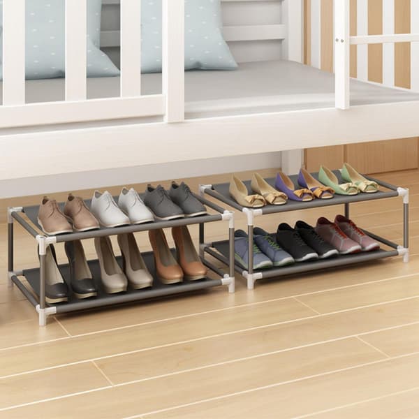 Dobbeltlags skohylle, skooppbevaring i metall, stansefri design, solid, plassbesparende