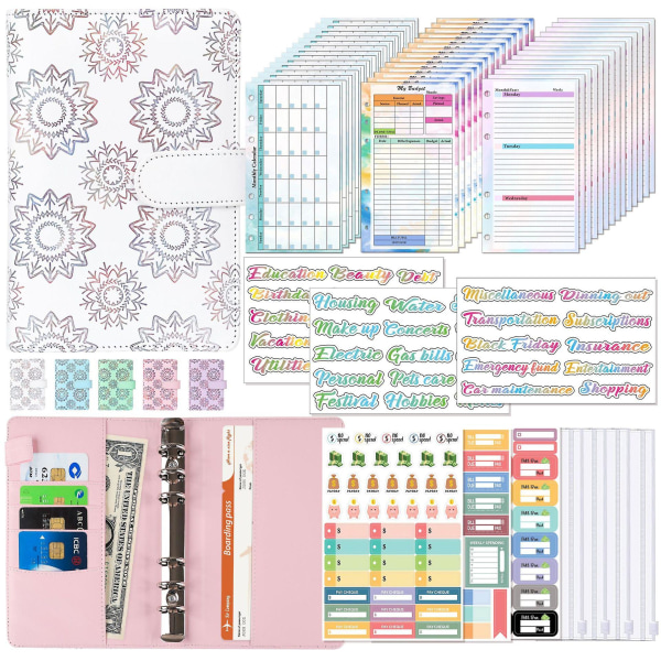 Budget Binder med Lynlåsekonvolutter, A6 Lommer Planlægger Kontanter Konvolutter White