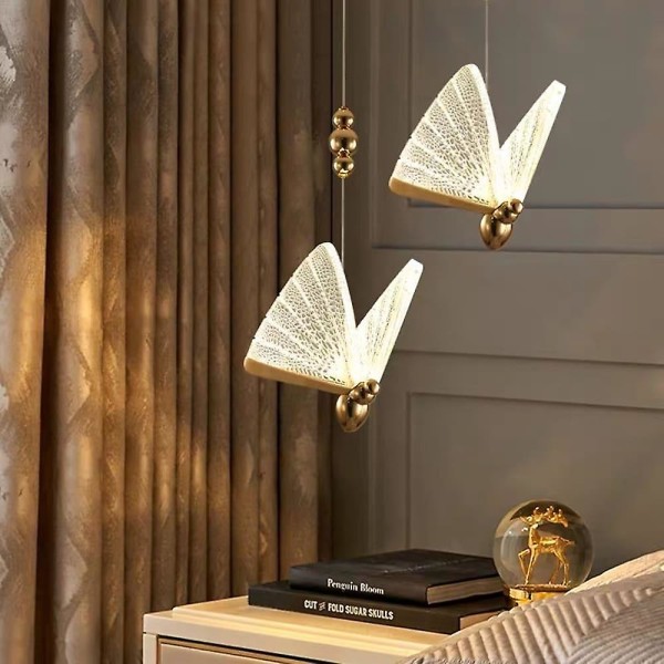 17cm Butterfly Lysekrone Guld Pendel Lys Led Akryl Art