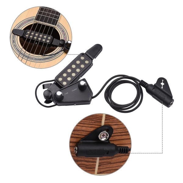 Akustisk gitarr Ljud Hål Pickup Magnetisk Passiv Pick-up System med Tonvolymkontroll 6,35 mm