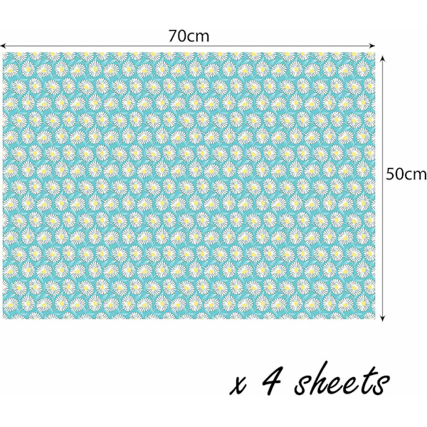 4x Ekologiskt Daisy Blommigt Presentpapper 70x50cm