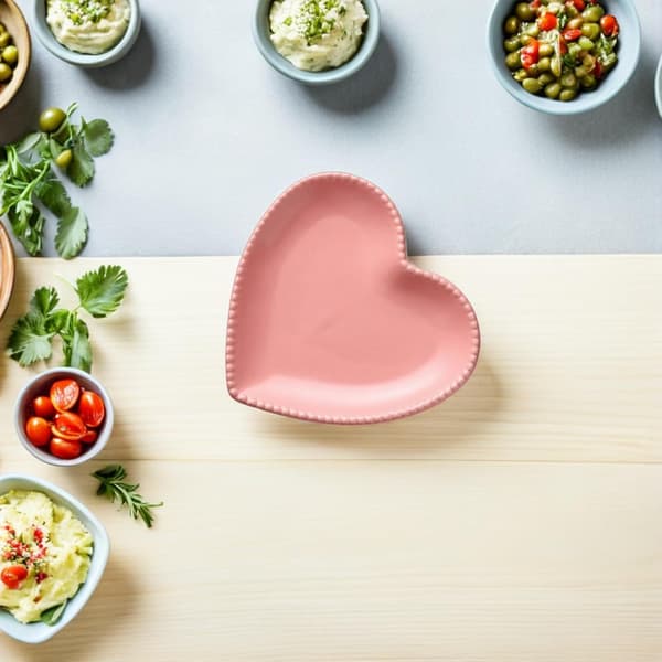 Hjärtformad keramikplatta rosa mikrovågs- och diskmaskinssäker fruktskål