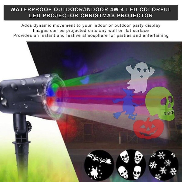 Vandafvisende 4W 4 LED Farverig Projektor Julelys