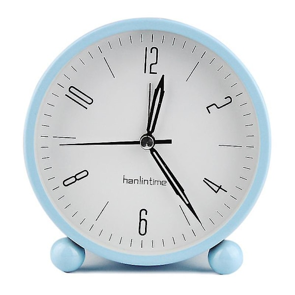 Tyst väckarklocka, Tick-Free Analog Väckarklocka, Minimalistisk Rund Metall Ljus Väckarklocka Light Blue