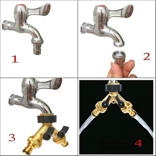 Messing 2-veis krantilkoblingsadapter Dobbel kran hagekranadapter