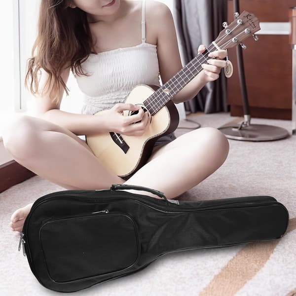 Bærbar sort ukulele opbevaringstaske med svampepolstring og Oxford stofmateriale