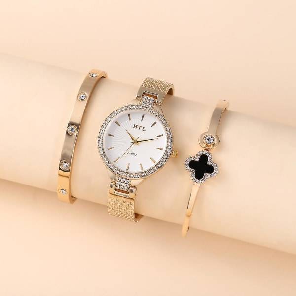 Enkelt Temperament Fritid Fint Bälte Mesh Bälte Quartz Watch Armband Set (3st/ set) White
