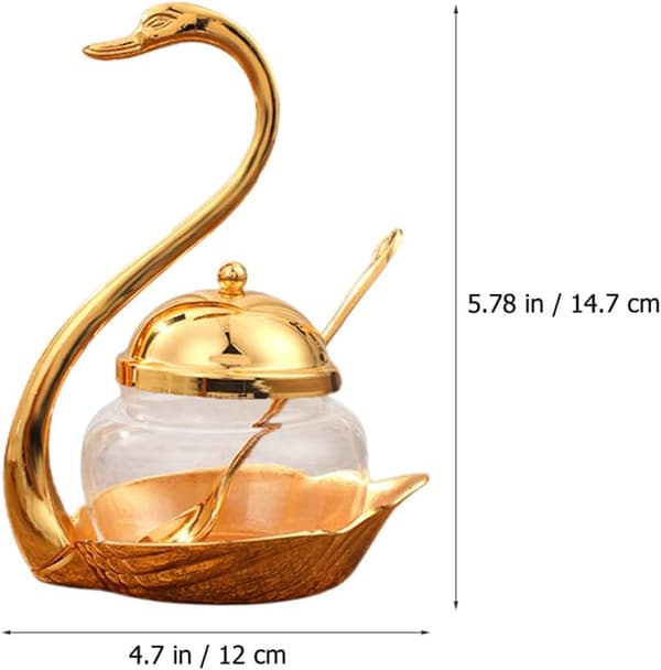 Kryddbehållare Elegant med Sked Svanformad Zinklegering och Glasmaterial Salt- och Tebladshållare