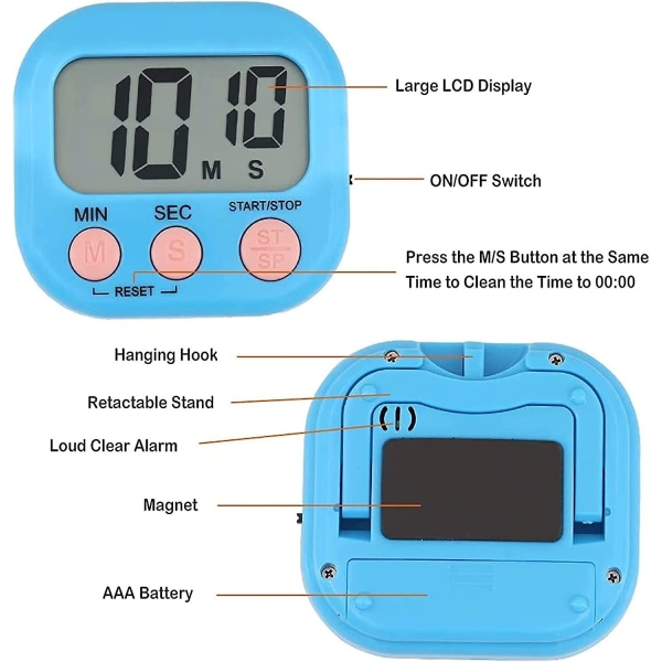 4 stycken magnetiska kökstimer, magnetisk timer med högt alarm för barn