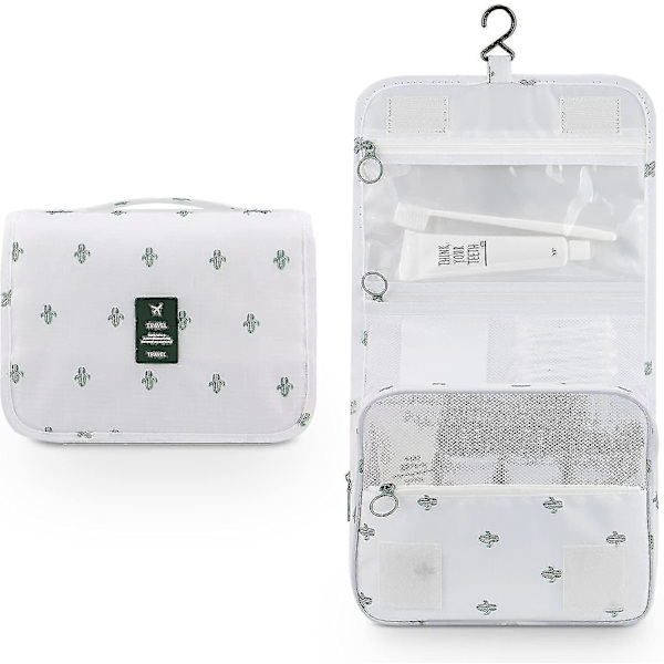 Hängande Toalettsak - Stor Kosmetisk Makeup Reseväska För Män Kvinnor Med Robust Haken White Cactus