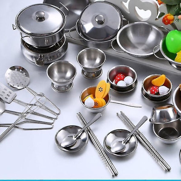 16pc Stainless Steel Play Cooking Toy Kids Kitchenware Set