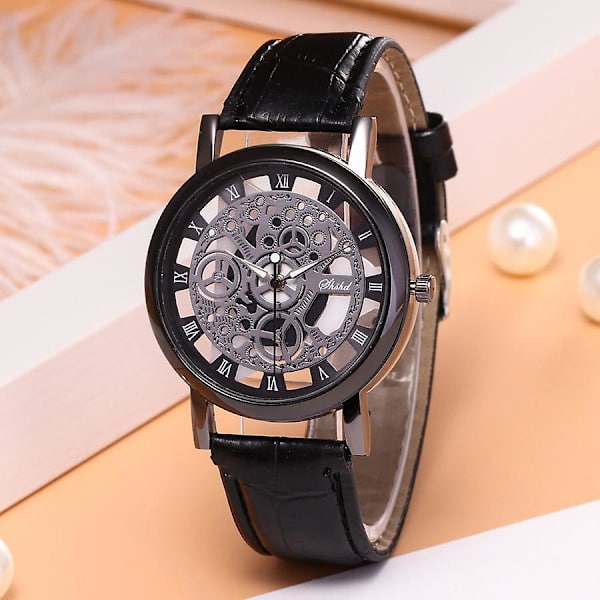 Afslappet Koreansk Stil Ikke-mekanisk Ur Mænds Kvartsur Dobbeltsidet Gennemsigtig Udskæring Ur Galactic disk brown strap