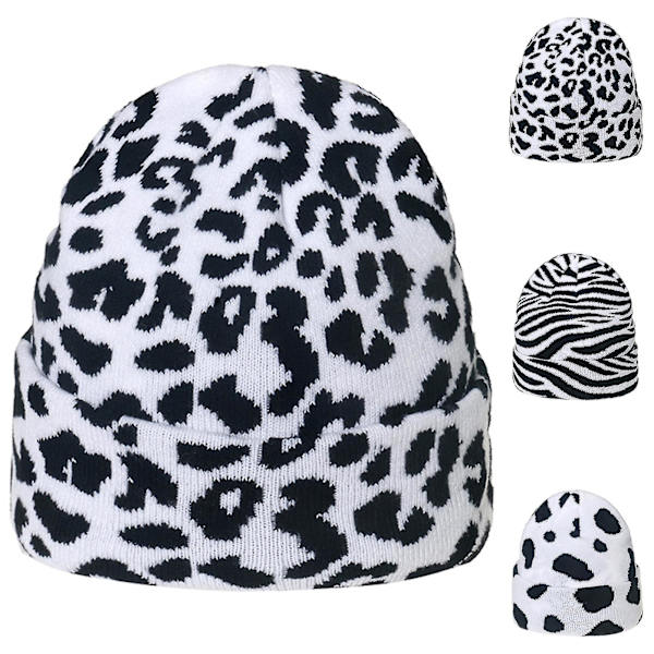 Sinknap Student Beanie Lue med Leopardmønster Varm Høst Vinter Tykk Elastisk Lue For Utendørs Leopard Print