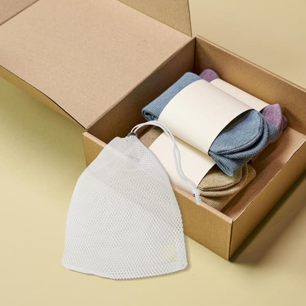 5 stk. små opbevaringsposer med snøre, netposer i polyester