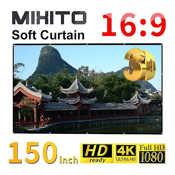 Mixito 16:9 Projektor Myk Skjerm 150 tommer Smart Hjem Utendørs KTV