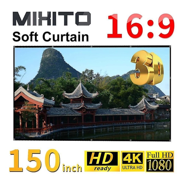 Mixito 16:9 projektor myk skjerm 150in Smart Home Outdoor Ktv