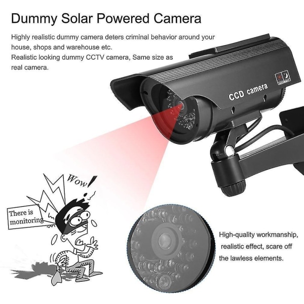 Dummy aurinkoenergialla toimiva väärennöskamera, vilkkuva punainen LED-näyttö