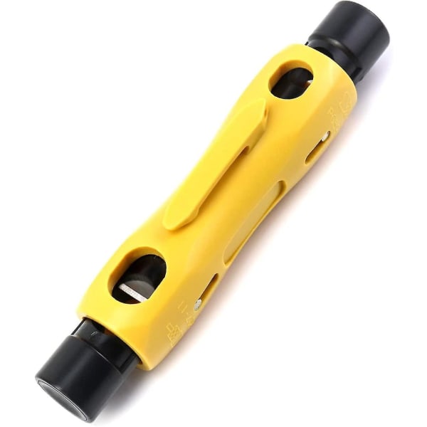 Koaksialkabel-avstripper og -kutter, dobbeltsidet koaksialavstrippingsverktøy for RG59, RG6, RG7, RG11 (gul svart) (1 stk)