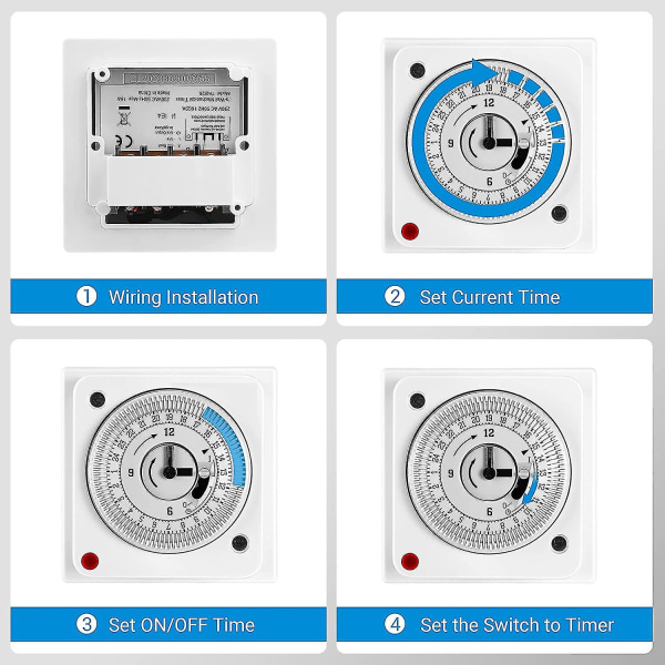 Timer for senking av varmeelement, 24-timers energisparende timerbryter, 16a/3680w i vegg