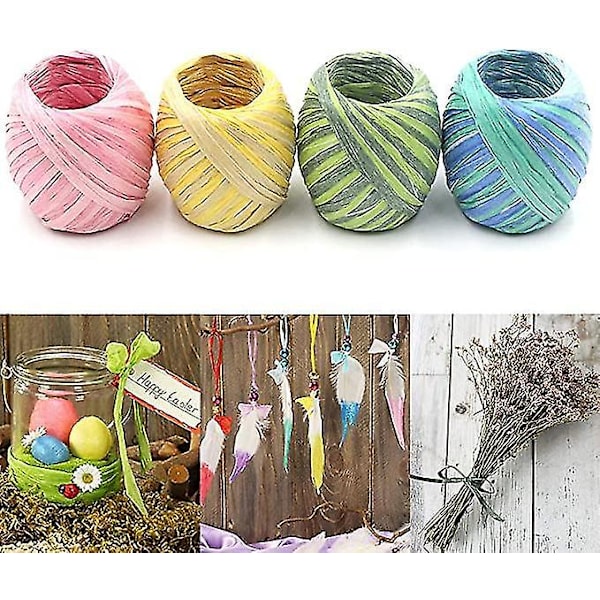 4 Rullaa Luonnollista Värikästä Raffia Nauhaa Käsityölangaa