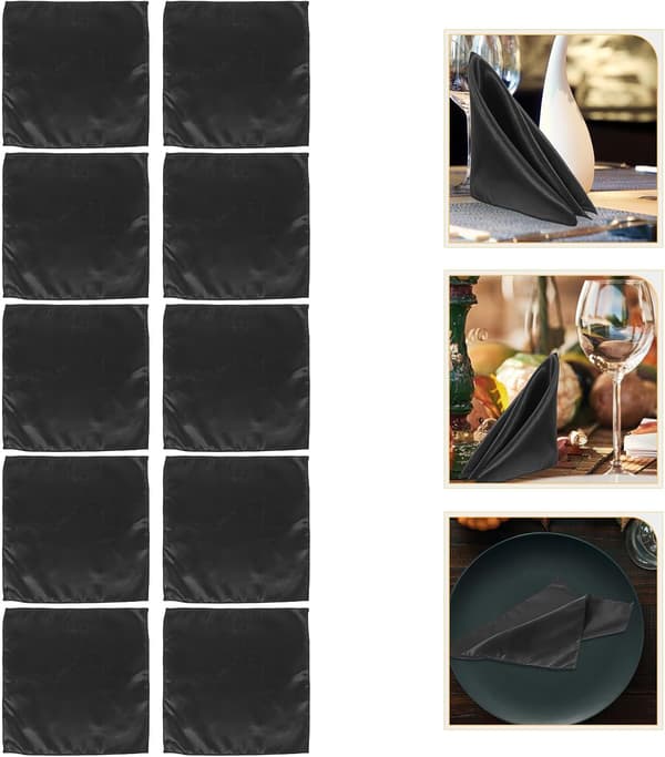 10 ark bröllopsservettduk återanvändbar tygservett svart polyester satin bekväm