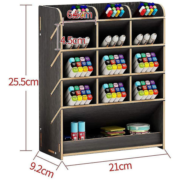 Desktop Organizer, Multi-function Wooden Pen Storage Box For Home, Office And School Black-yuhao