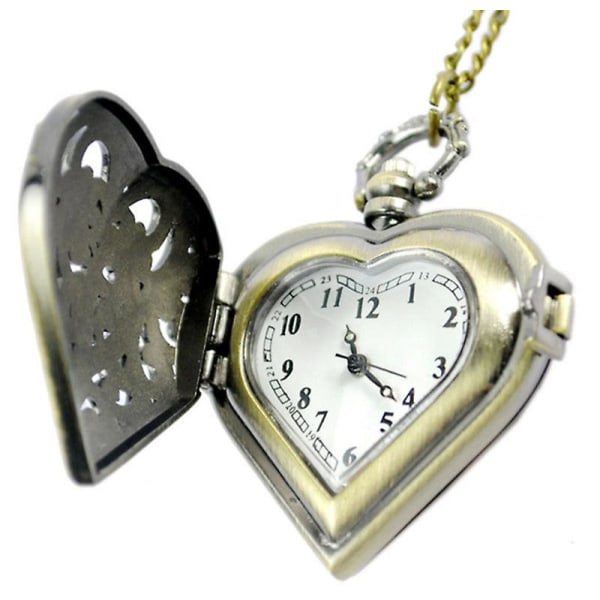 Vintage klokke mote nostalgisk gammel mann halskjede kvarts lommeur Flip hul hjerteformet lommeur Hollow heart-shaped