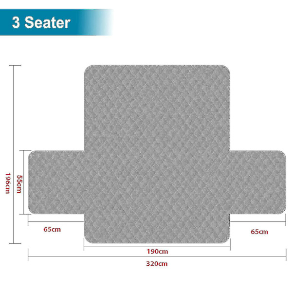 Soffaöverdrag för husdjur, quiltad, tvättbar, halkfri, soffskydd 3 Seater (190x196cm)