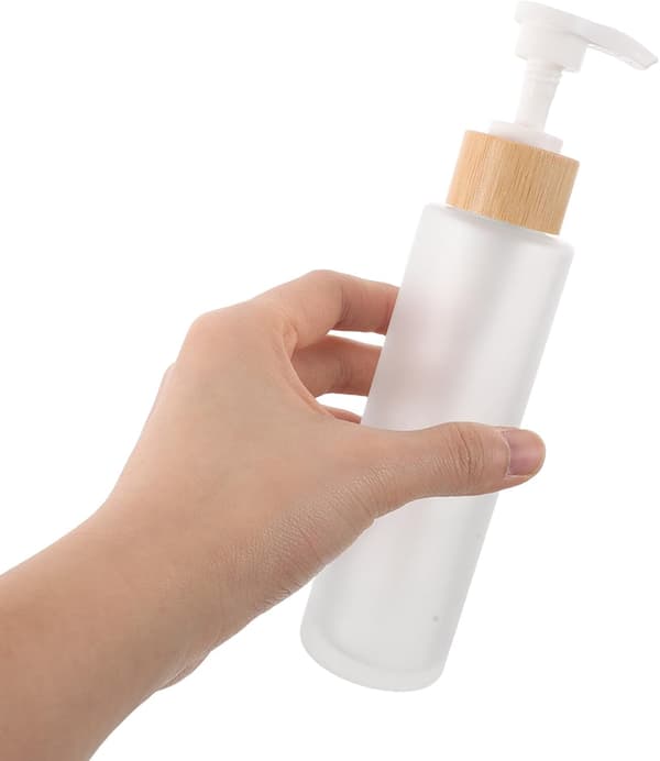 3 st frostade glaslotionpumpsflaskor med bambulock 120 ml