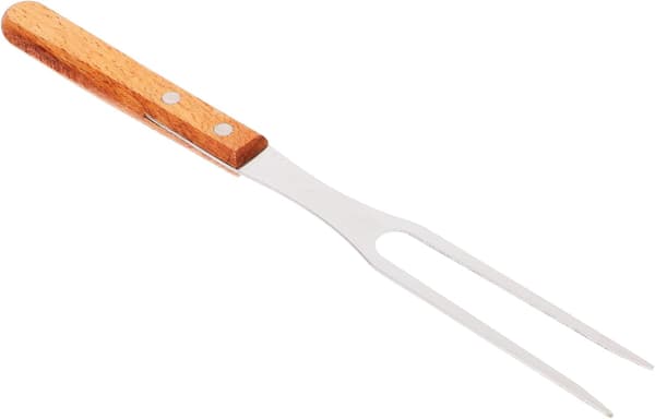 Grillgaffel i rustfritt stål med trehåndtak, multifunksjonell design, kokkegaffel