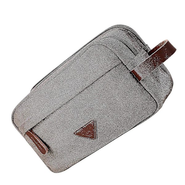 Mænds Rejsetoilettaske Med Dobbelt Rum Canvas Læder Kosmetik Makeup Organizer Barber Dopp Kits - Grå